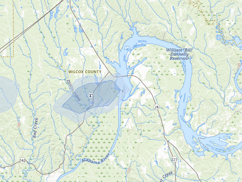 NEXRAD radar-signature map of the hail storm over Catherine, AL on May 6, 2026