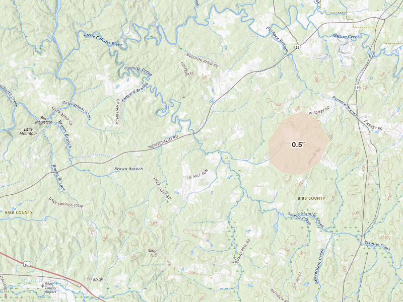 Radar-estimated hail-size map of the storm over Centreville, AL