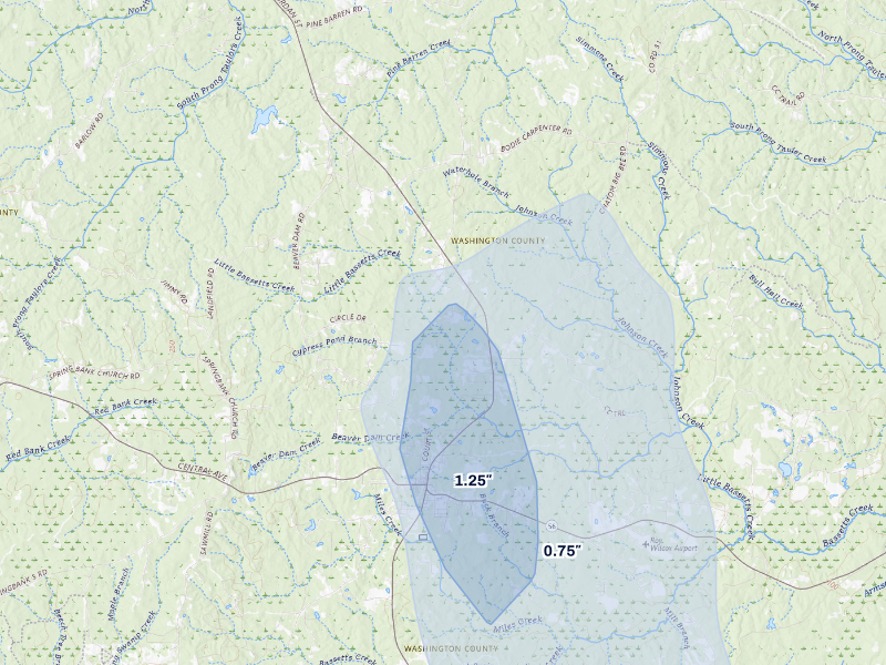 NEXRAD radar-signature map of the hail storm over Chatom, AL on Aug 19, 2026