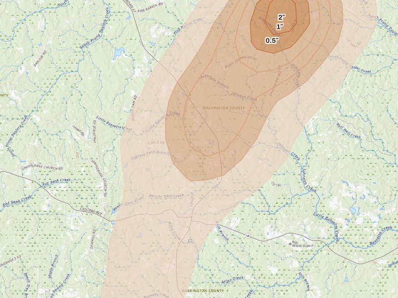 Radar-estimated hail-size map of the storm over Chatom, AL