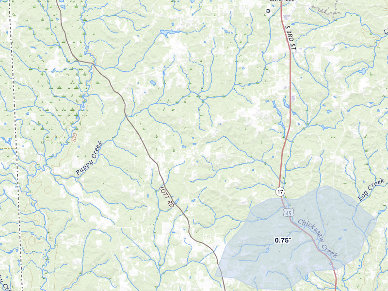 NEXRAD radar-signature map of the hail over Chunchula, AL
