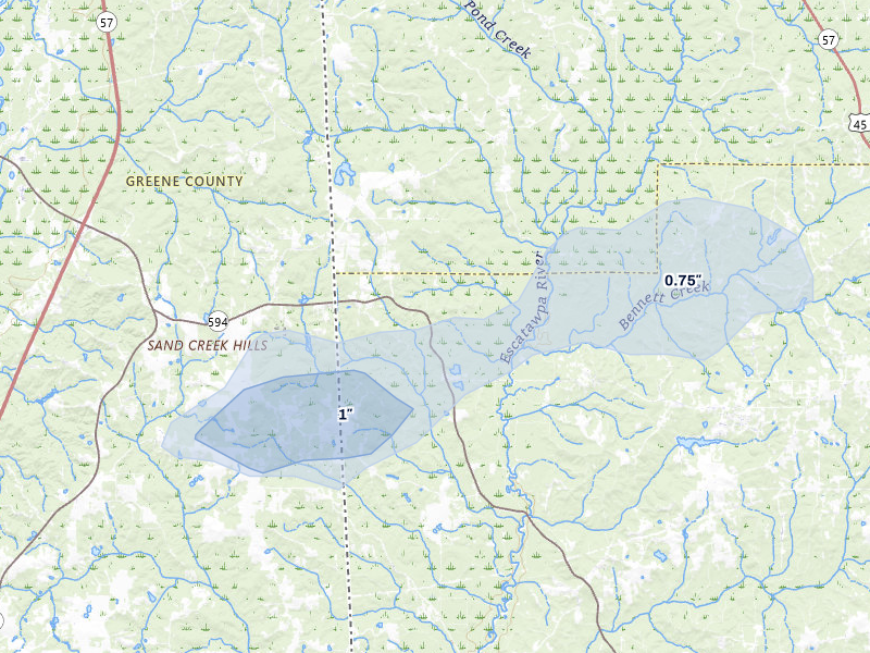 NEXRAD radar-signature map of the hail over Citronelle, AL