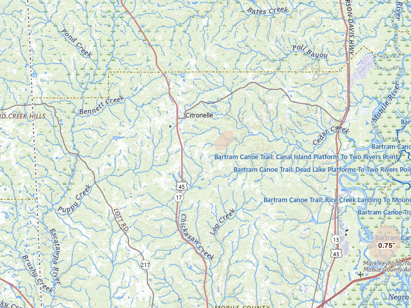 Radar-estimated hail-size map of the storm over Citronelle, AL on Jul 30, 2026