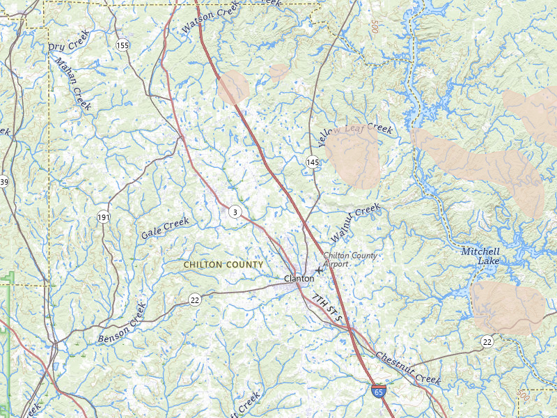 Radar-estimated hail-size map of the storm over Clanton, AL on Jul 1, 2026