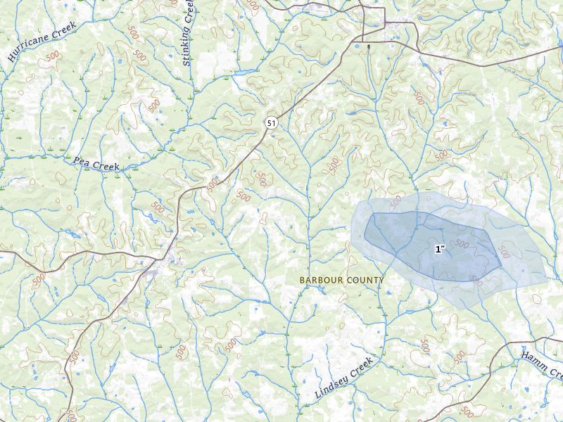 NEXRAD radar-signature map of the hail storm over Clayton, AL on Jul 29, 2026