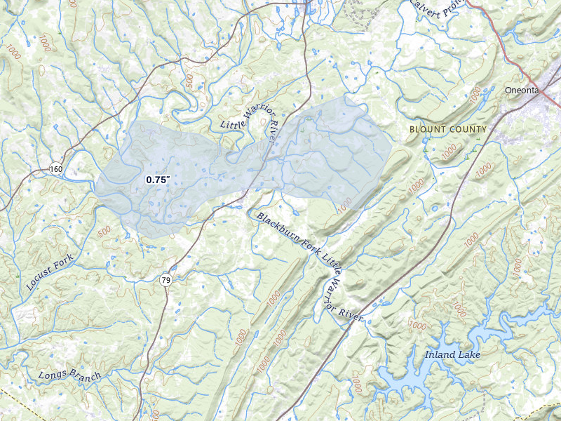 NEXRAD radar-signature map of the hail storm over Cleveland, AL on Jul 11, 2026