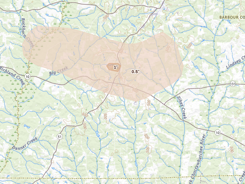 Radar-estimated hail-size map of the storm over Clio, AL