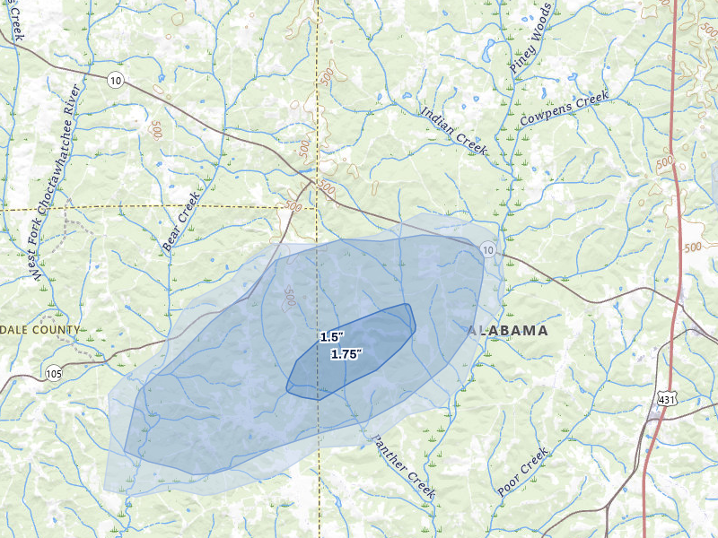NEXRAD radar-signature map of the hail storm over Clopton, AL on Mar 31, 2026