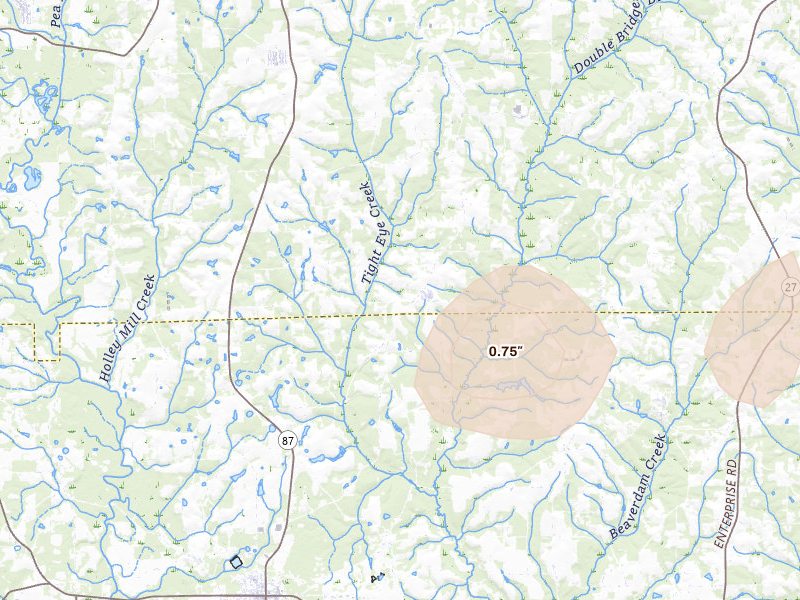 Radar-estimated hail-size map of the storm over Coffee Springs, AL on Mar 31, 2026