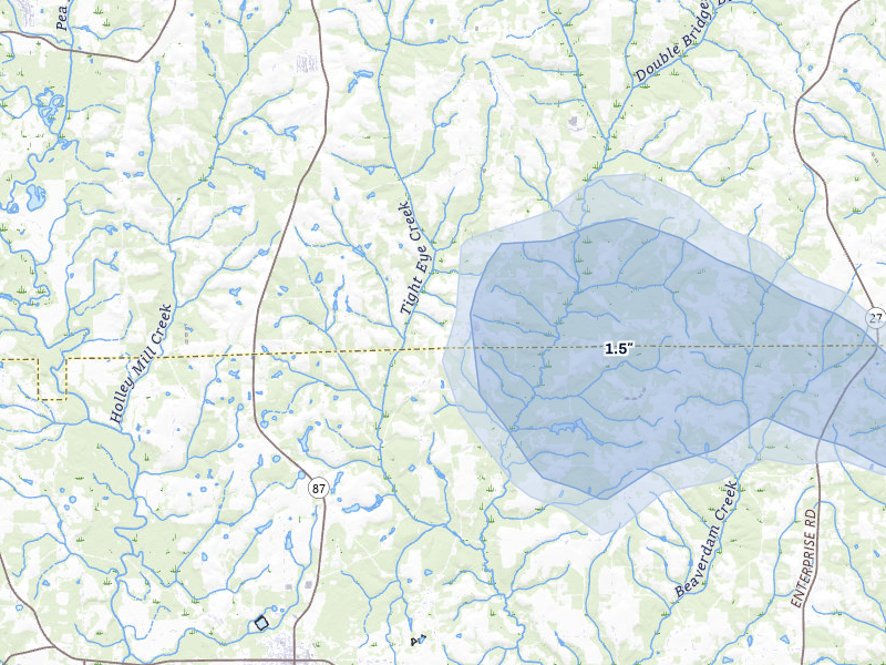 NEXRAD radar-signature map of the hail over Coffee Springs, AL