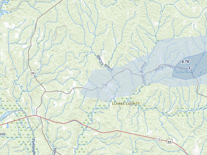NEXRAD radar-signature map of the hail storm over Coffeeville, AL on May 6, 2026