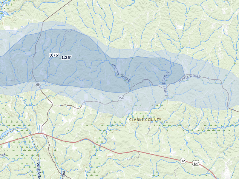 NEXRAD radar-signature map of the hail storm over Coffeeville, AL on Jul 31, 2026