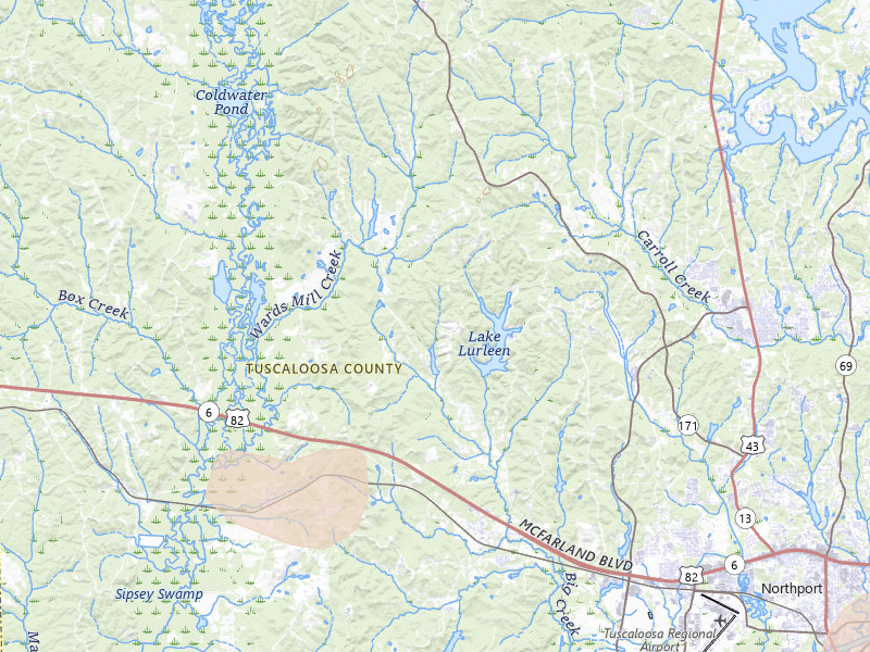 Radar-estimated hail-size map of the storm over Coker, AL on Jul 31, 2026