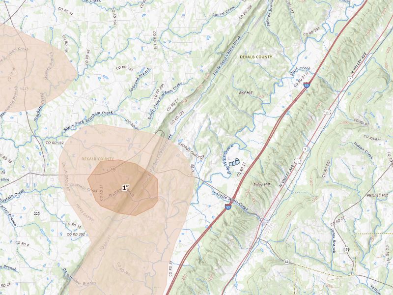 Radar-estimated hail-size map of the storm over Collinsville, AL