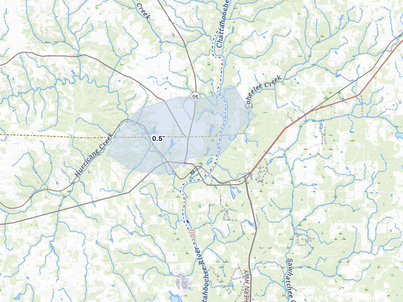 NEXRAD radar-signature map of the hail storm over Columbia, AL on Mar 5, 2026