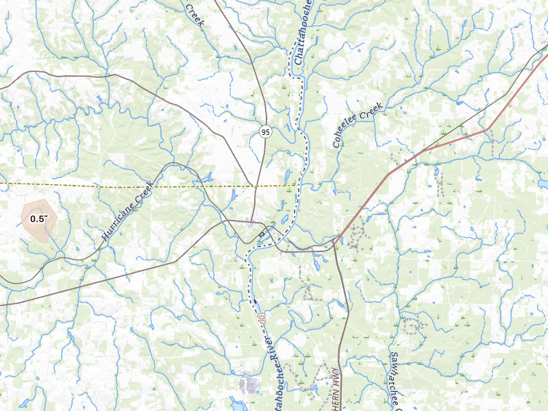 Radar-estimated hail-size map of the storm over Columbia, AL on Apr 1, 2026