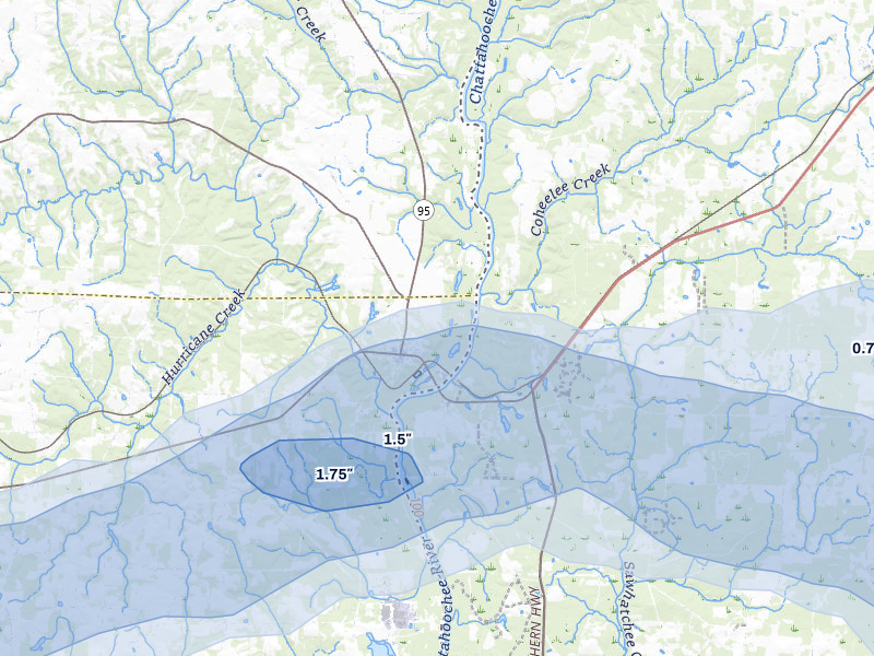NEXRAD radar-signature map of the hail storm over Columbia, AL on Jul 7, 2026