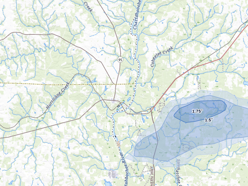NEXRAD radar-signature map of the hail storm over Columbia, AL on Jul 30, 2026