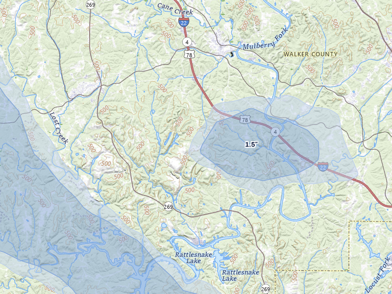 NEXRAD radar-signature map of the hail storm over Cordova, AL on Jun 1, 2026