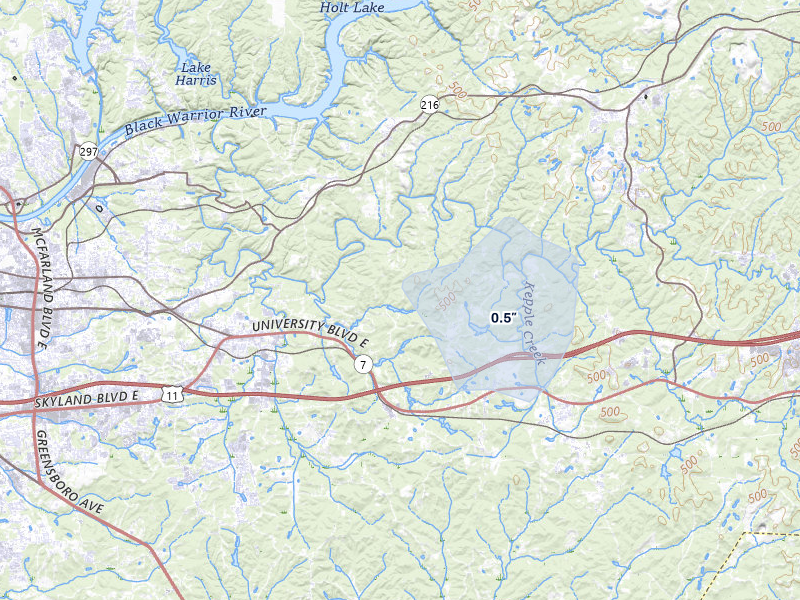 NEXRAD radar-signature map of the hail storm over Cottondale, AL on May 6, 2026