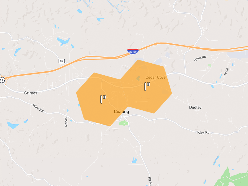 Hail map of Cottondale, AL on Jun 1, 2026, hail up to 1"