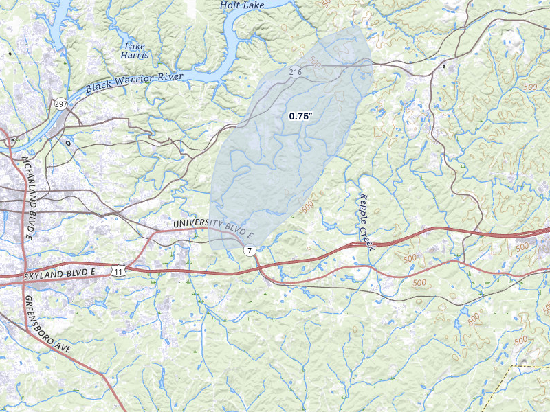 NEXRAD radar-signature map of the hail storm over Cottondale, AL on Jul 29, 2026