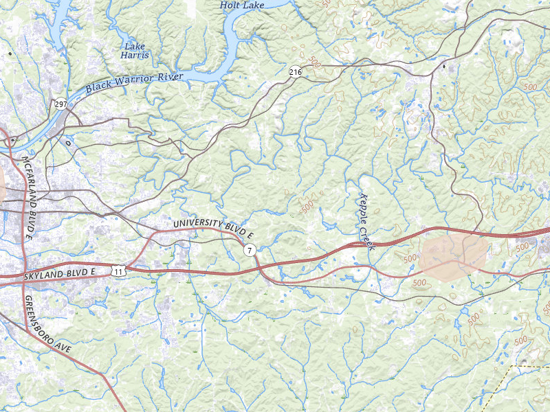 Radar-estimated hail-size map of the storm over Cottondale, AL on Jul 31, 2026