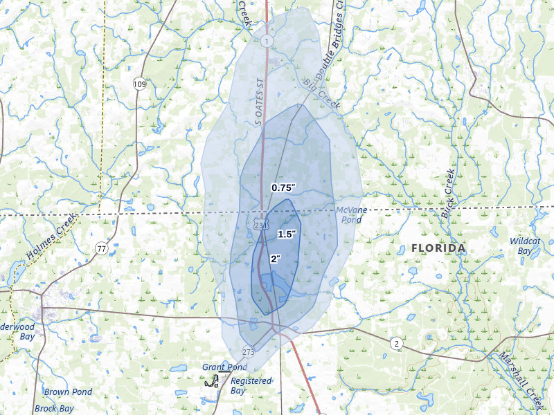 NEXRAD radar-signature map of the hail over Cottonwood, AL