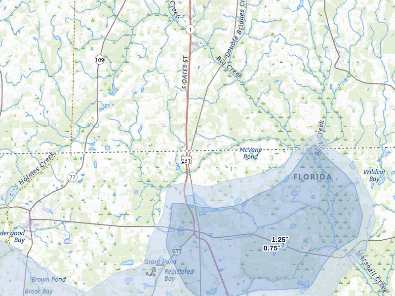 NEXRAD radar-signature map of the hail over Cottonwood, AL