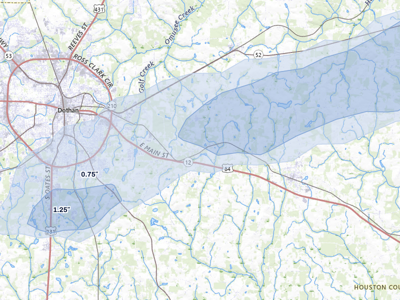 NEXRAD radar-signature map of the hail storm over Cowarts, AL on Jul 7, 2026