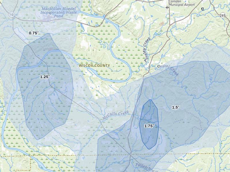 NEXRAD radar-signature map of the hail storm over Coy, AL on Aug 19, 2026