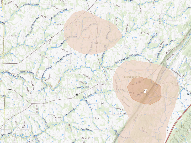 Radar-estimated hail-size map of the storm over Crossville, AL