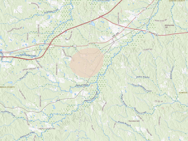 Radar-estimated hail-size map of the storm over Cuba, AL