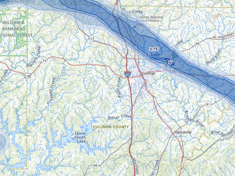 NEXRAD radar-signature map of the hail over Cullman, AL