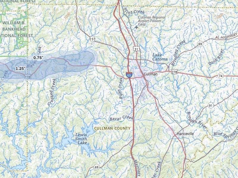 NEXRAD radar-signature map of the hail storm over Cullman, AL on May 6, 2026