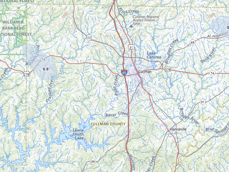 NEXRAD radar-signature map of the hail over Cullman, AL