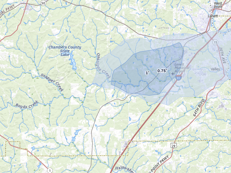 NEXRAD radar-signature map of the hail storm over Cusseta, AL on Aug 14, 2026