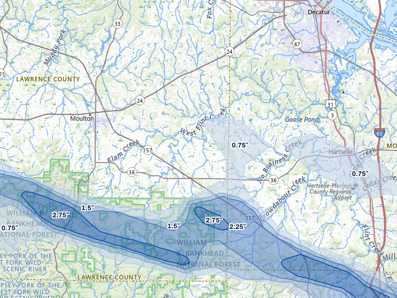 NEXRAD radar-signature map of the hail over Danville, AL