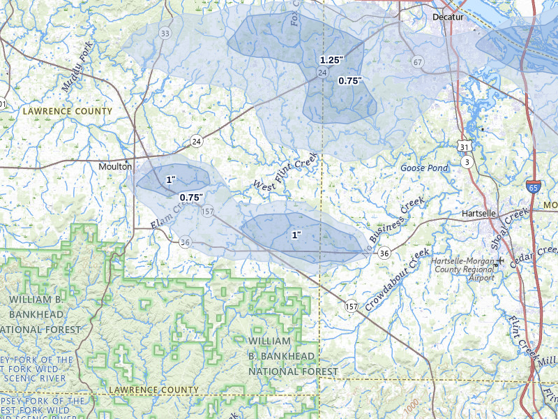 NEXRAD radar-signature map of the hail over Danville, AL