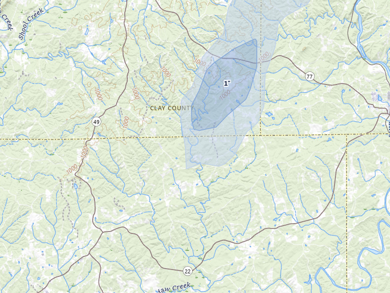 NEXRAD radar-signature map of the hail storm over Daviston, AL on Jun 9, 2026