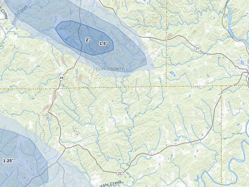 NEXRAD radar-signature map of the hail storm over Daviston, AL on Jul 1, 2026