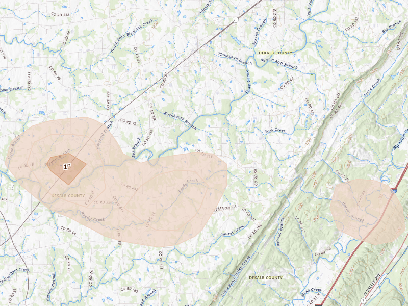 Radar-estimated hail-size map of the storm over Dawson, AL