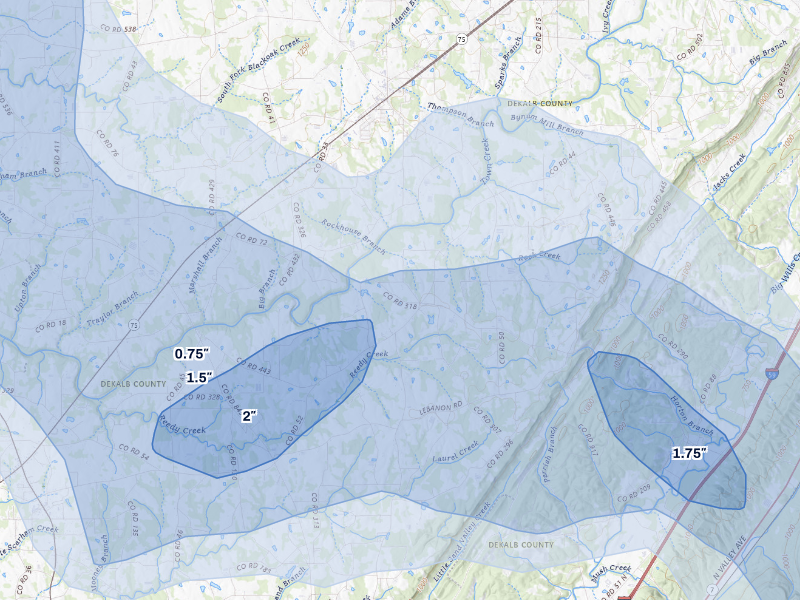 NEXRAD radar-signature map of the hail storm over Dawson, AL on Sep 21, 2026