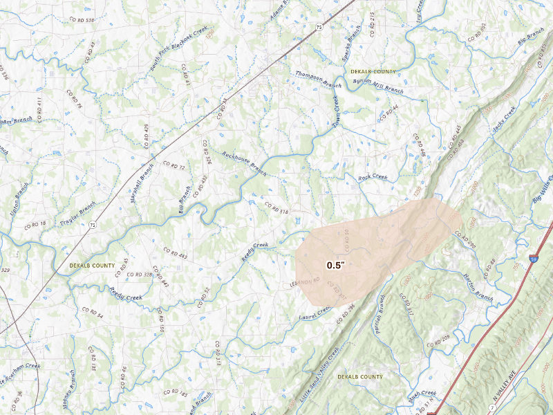 Radar-estimated hail-size map of the storm over Dawson, AL