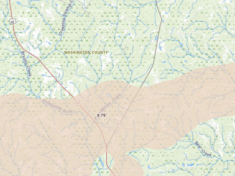 Radar-estimated hail-size map of the storm over Deer Park, AL on May 6, 2026