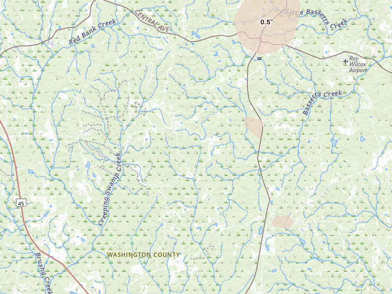 Radar-estimated hail-size map of the storm over Deer Park, AL on Aug 19, 2026