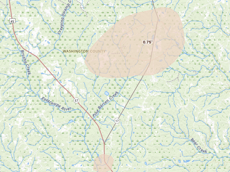 Radar-estimated hail-size map of the storm over Deer Park, AL