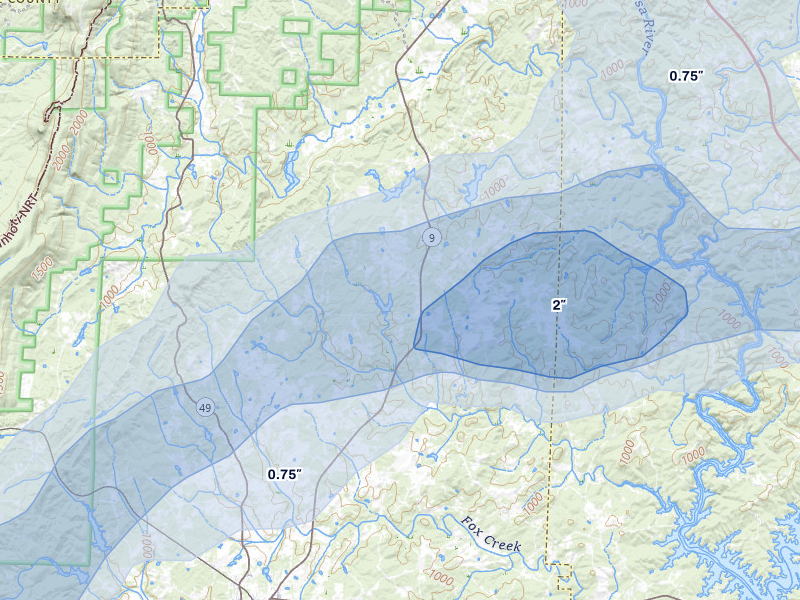 NEXRAD radar-signature map of the hail over Delta, AL