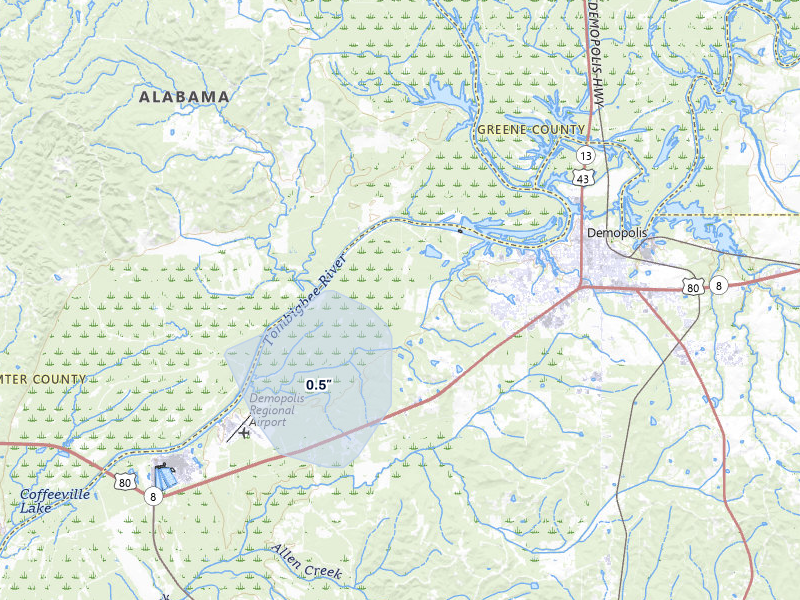 NEXRAD radar-signature map of the hail storm over Demopolis, AL on Jan 10, 2026