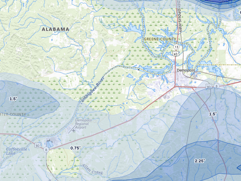 NEXRAD radar-signature map of the hail storm over Demopolis, AL on May 6, 2026
